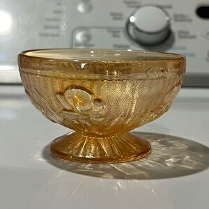 Jeanette Iris & Herringbone Marigold Carnival Glass Sherbet Bowl.
